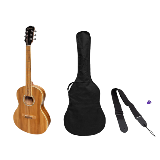 Martinez Acoustic 'Little-Mini' Folk Guitar Pack with Built-In Tuner (Jati-Teakwood)