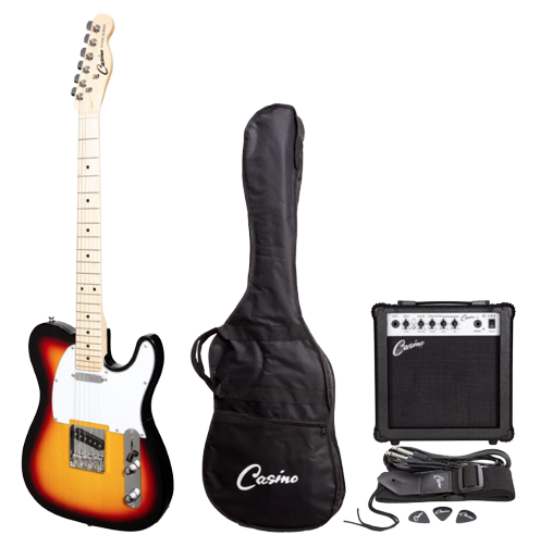Casino TE-Style Electric Guitar Set and 15 Watt Amplifier Pack (Sunburst)