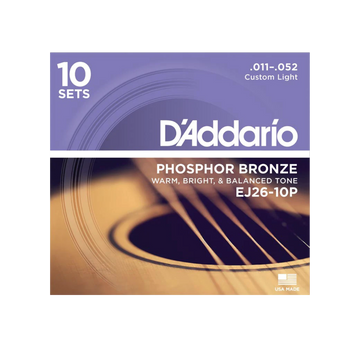 D'Addario EJ26-10P Phosphor Bronze Custom Light Strings 11-52 (10PK)